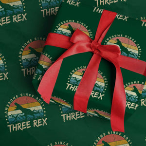 Three Rex 3rd Birthday Wrapping Paper Roll 3 Years Old Dinosaur Bday Boy TS02 Green Print Your Wear
