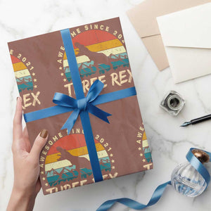 Three Rex 3rd Birthday Wrapping Paper Roll 3 Years Old Dinosaur Bday Boy TS02 Mocha Print Your Wear