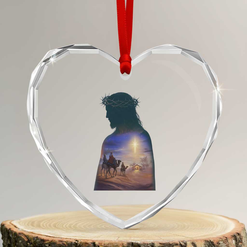 Three Wise Men Nativity Scene Heart Crystal Glass Ornament Christian Jesus Faith TS14 Transparent Glass 3'' Heart Print Your Wear