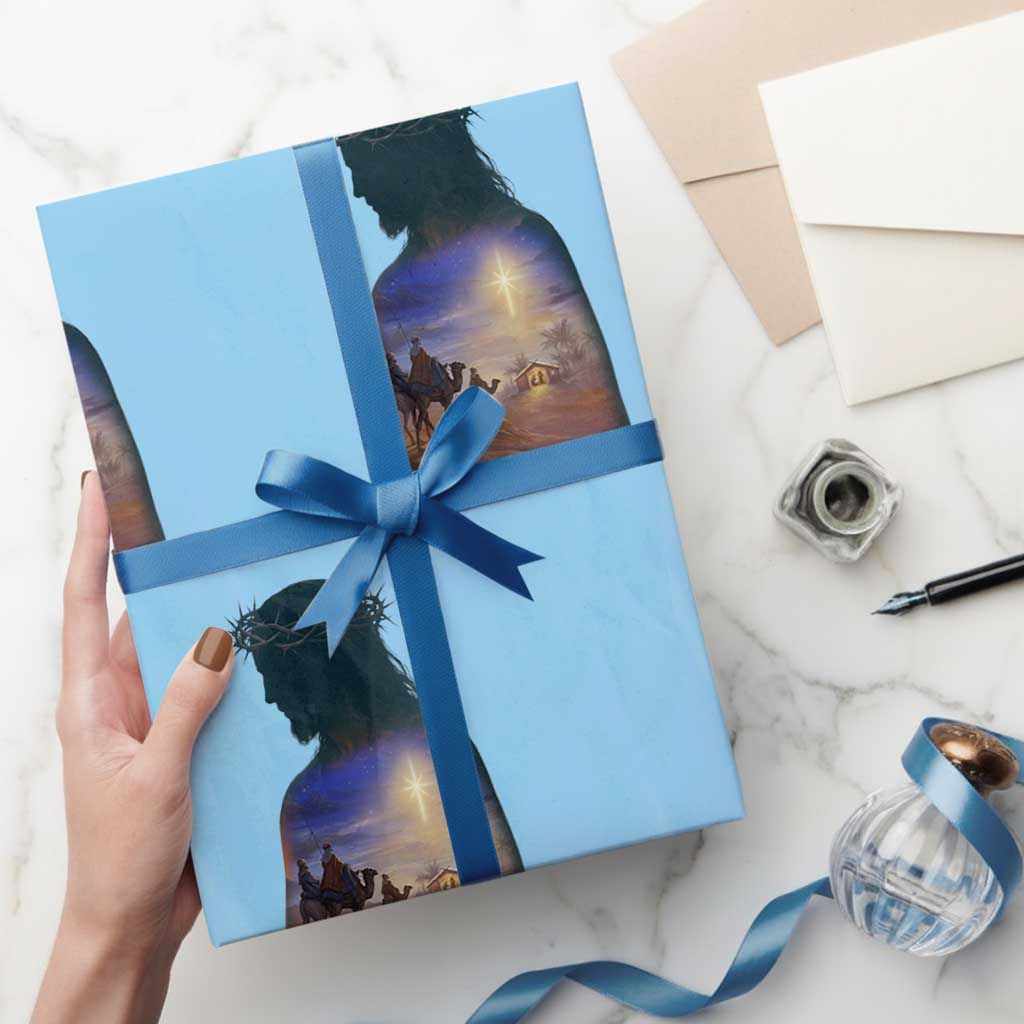 Three Wise Men Nativity Scene Wrapping Paper Roll Christian Jesus Faith TS14 Light Blue Print Your Wear