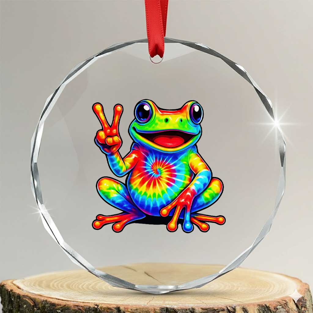 Tie-Dye Frog Peace Sign Hippie Crystal Glass Ornament Toad Trends Effect Printing TS10 Transparent Glass 3'' Circle Print Your Wear