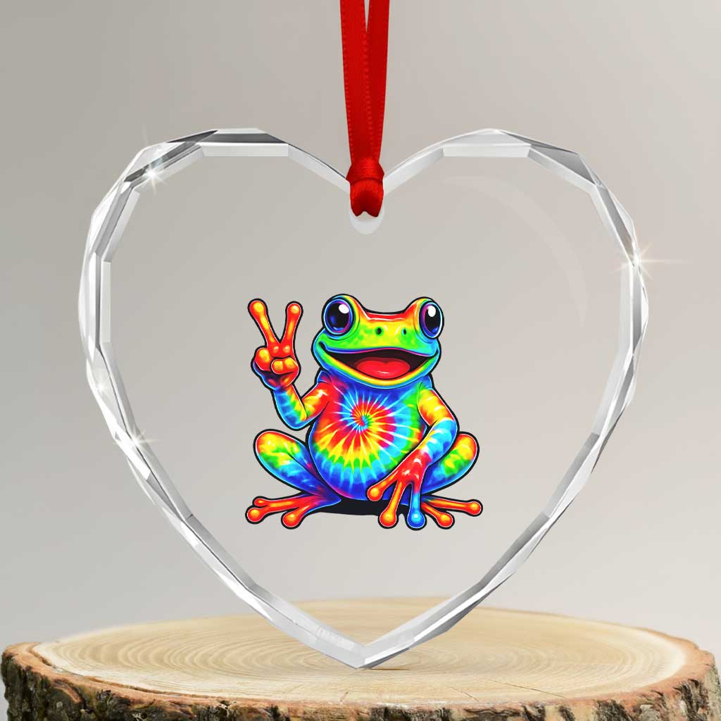 Tie-Dye Frog Peace Sign Hippie Heart Crystal Glass Ornament Toad Trends Effect Printing TS10 Transparent Glass 3'' Heart Print Your Wear