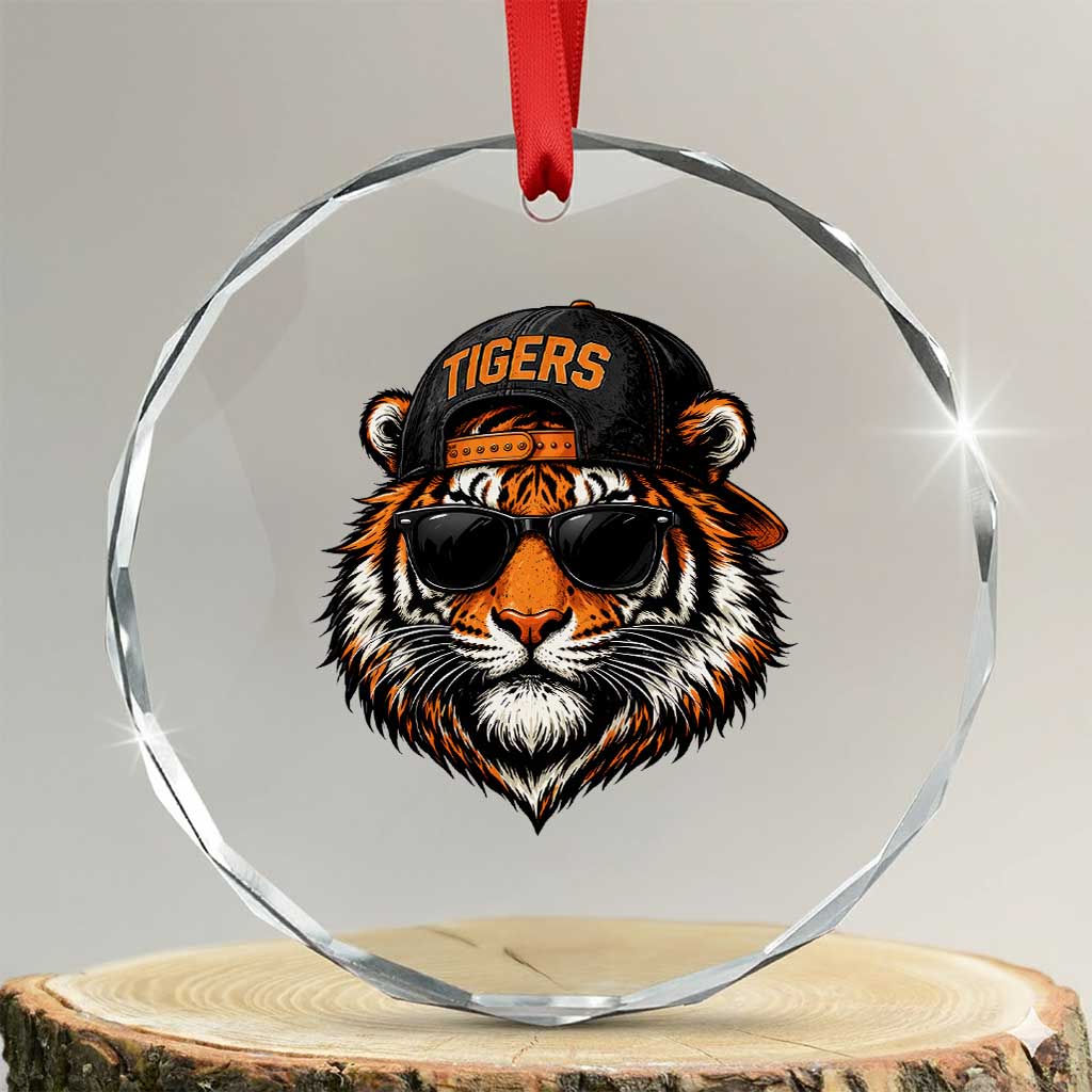 Tiger Mascot Crystal Glass Ornament Vintage Sports Name Baseball Cap Sunglasses TS10 Transparent Glass 3'' Circle Print Your Wear