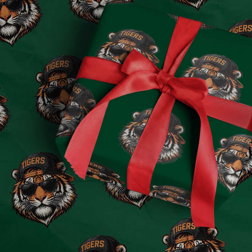 Tiger Mascot Wrapping Paper Roll Vintage Sports Name Baseball Cap Sunglasses TS10 Green Print Your Wear