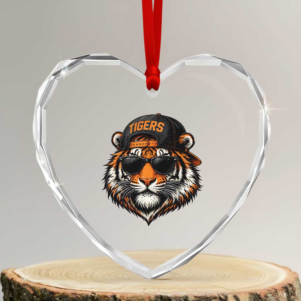 Tiger Mascot Heart Crystal Glass Ornament Vintage Sports Name Baseball Cap Sunglasses TS10 Transparent Glass 3'' Heart Print Your Wear
