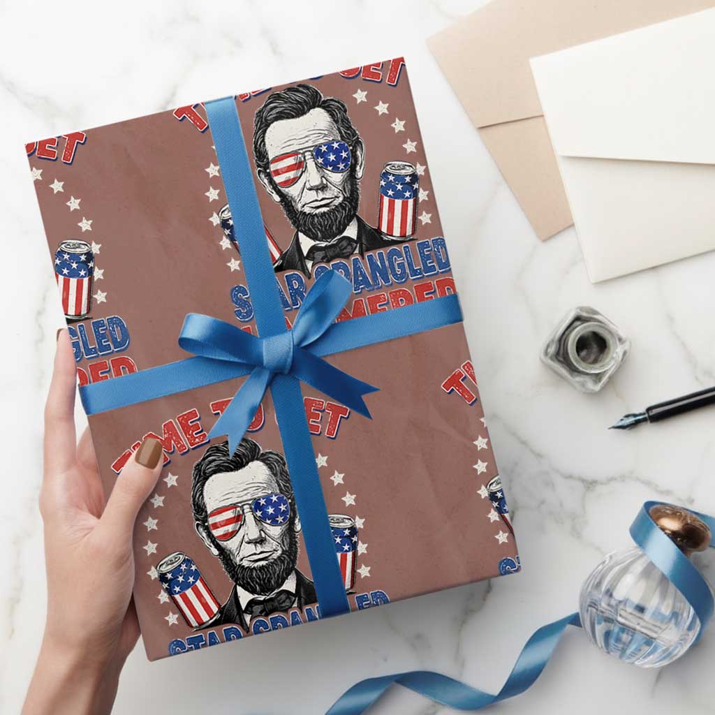 Time To Get Star Spangled Hammered Abraham Lincoln Wrapping Paper Roll Funny 4th of July