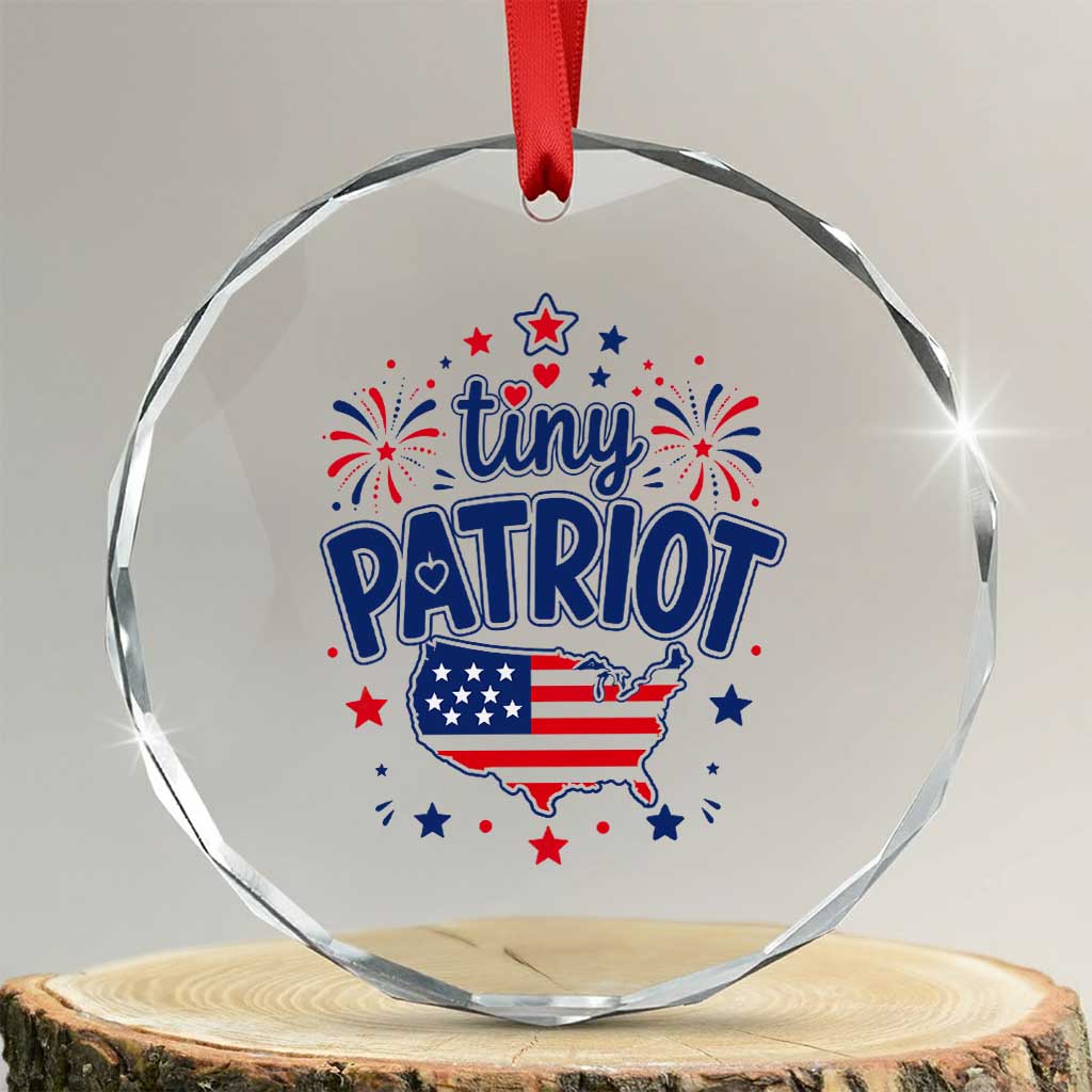 Tiny Patriot 4th of July Fireworks Crystal Glass Ornament USA Map American Flag Red White and Blue Patriotic Holiday TS02 Transparent Glass 3'' Circle Print Your Wear