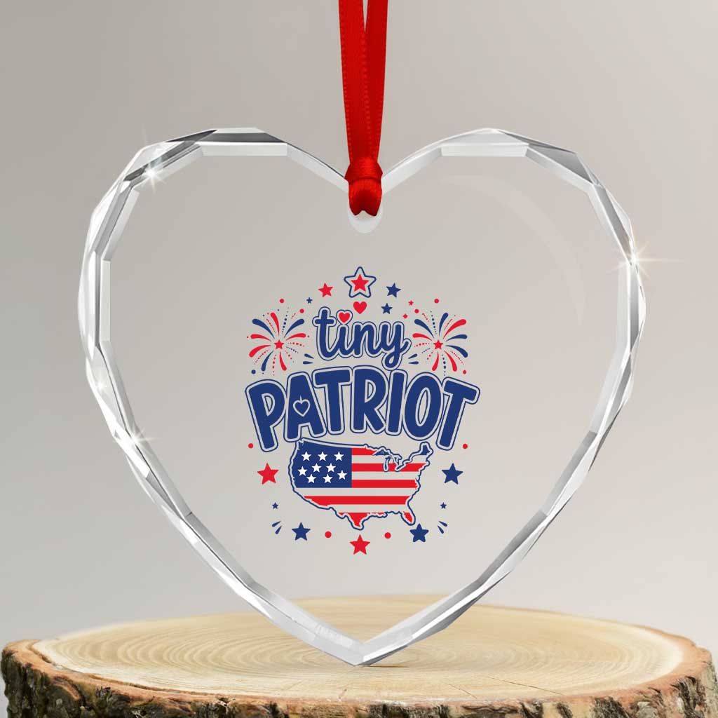 Tiny Patriot 4th of July Fireworks Heart Crystal Glass Ornament USA Map American Flag Red White and Blue Patriotic Holiday