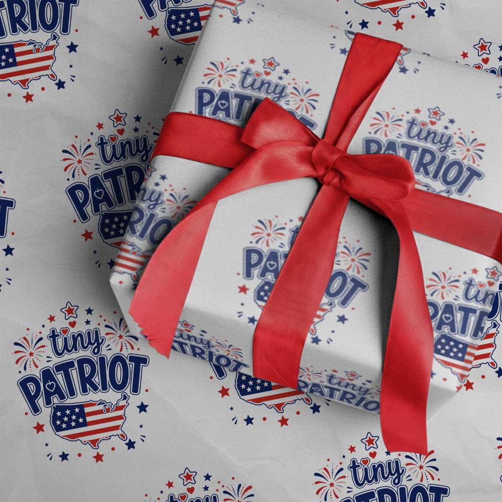 Tiny Patriot 4th of July Fireworks Wrapping Paper Roll USA Map American Flag Red White and Blue Patriotic Holiday