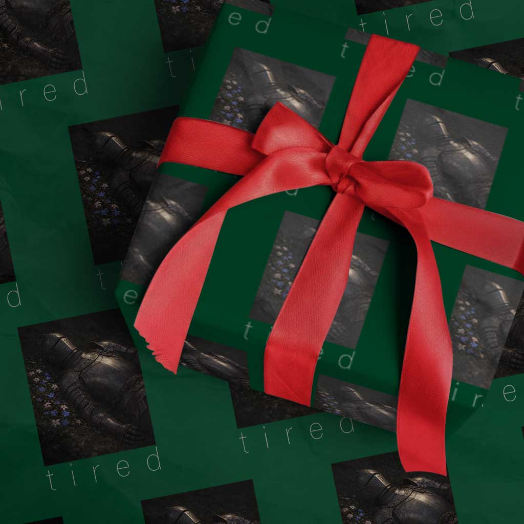 Tired Knight Wrapping Paper Roll Gothic Medieval Fantasy TS10 Green Print Your Wear