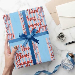 Tired Moms Summer Club Wrapping Paper Roll Funny Mom Life Beach Vacation TS14 Light Blue Print Your Wear
