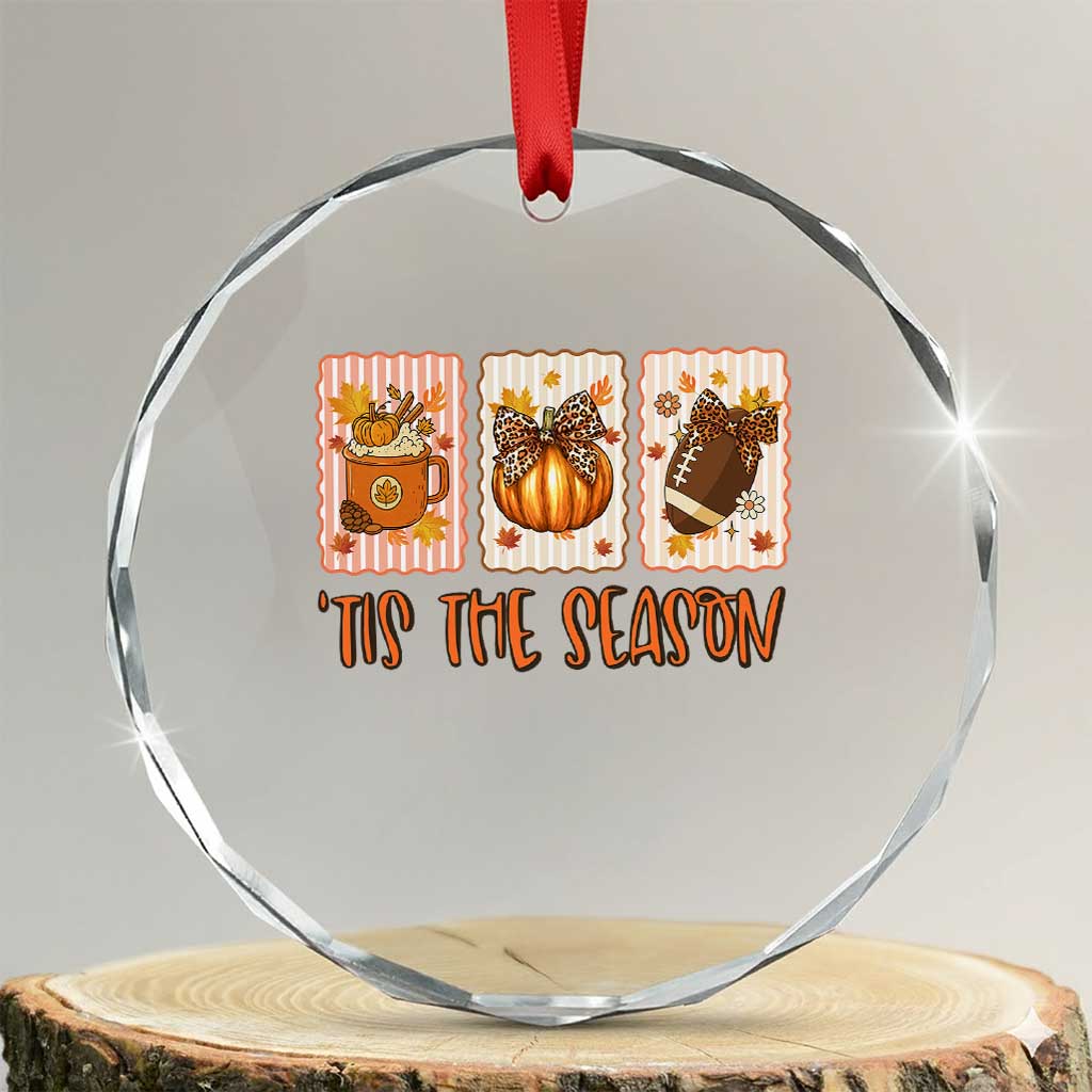 Tis The Season Fall Thanksgiving Crystal Glass Ornament American Football Pumpkin Postage Stamps TS11 Transparent Glass 3'' Circle Print Your Wear