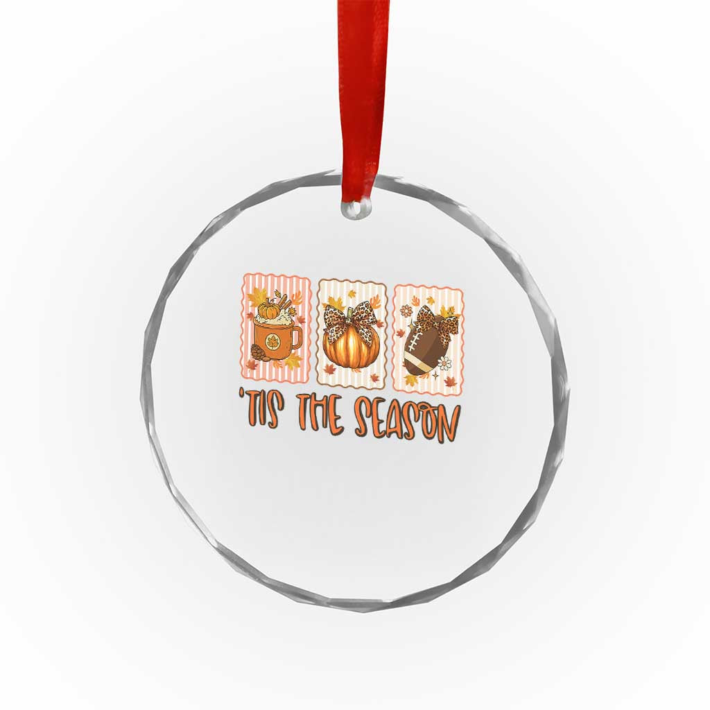 Tis The Season Fall Thanksgiving Crystal Glass Ornament American Football Pumpkin Postage Stamps TS11 Print Your Wear