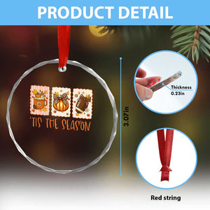 Tis The Season Fall Thanksgiving Crystal Glass Ornament American Football Pumpkin Postage Stamps TS11 Print Your Wear