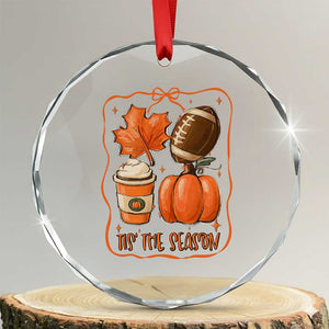 Tis The Season Fall Thanksgiving Crystal Glass Ornament Retro Coquette Bow American Football Pumpkin TS11 Transparent Glass 3'' Circle Print Your Wear