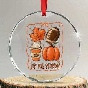 Tis The Season Fall Thanksgiving Crystal Glass Ornament Retro Coquette Bow American Football Pumpkin TS11 Transparent Glass 3'' Circle Print Your Wear