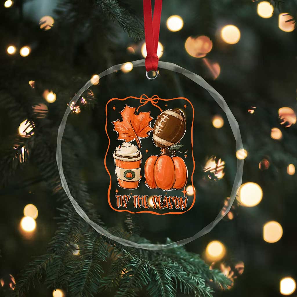 Tis The Season Fall Thanksgiving Crystal Glass Ornament Retro Coquette Bow American Football Pumpkin TS11 Print Your Wear