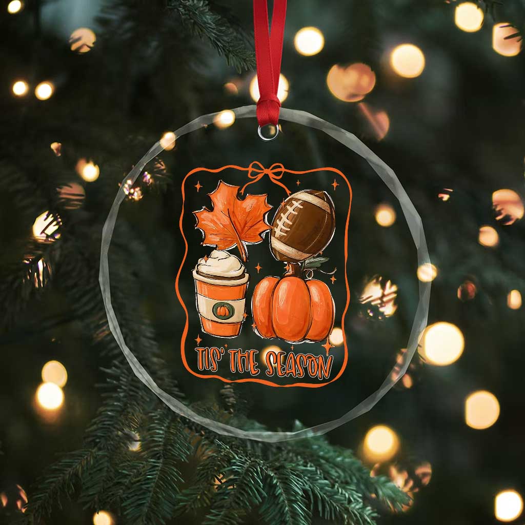 Tis The Season Fall Thanksgiving Crystal Glass Ornament Retro Coquette Bow American Football Pumpkin TS11 Print Your Wear