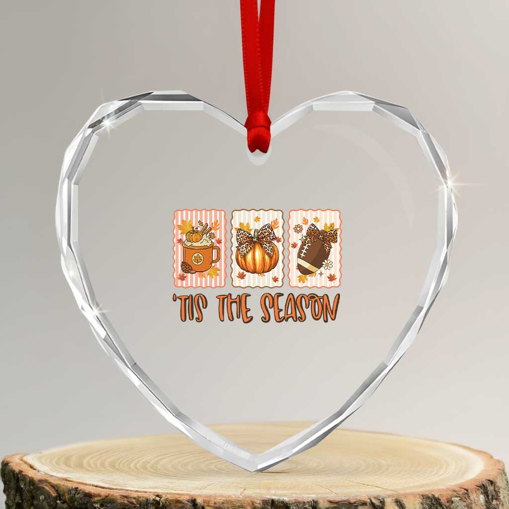 Tis The Season Fall Thanksgiving Heart Crystal Glass Ornament American Football Pumpkin Postage Stamps TS11 Transparent Glass 3'' Heart Print Your Wear