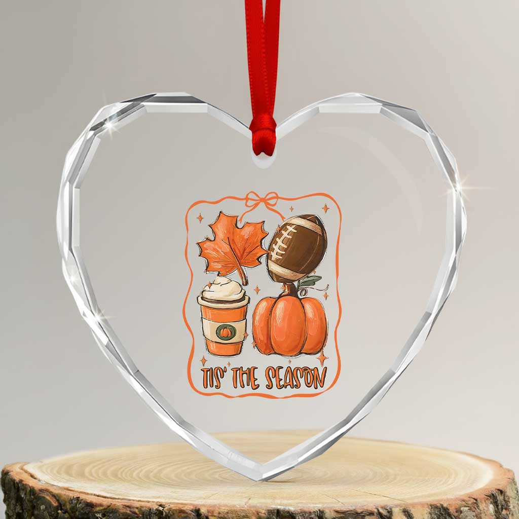 Tis The Season Fall Thanksgiving Heart Crystal Glass Ornament Retro Coquette Bow American Football Pumpkin TS11 Transparent Glass 3'' Heart Print Your Wear