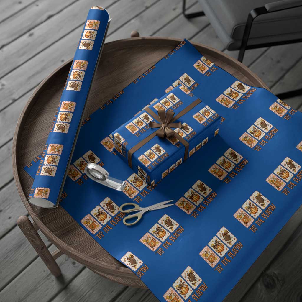 Tis The Season Fall Thanksgiving Wrapping Paper Roll American Football Pumpkin Postage Stamps TS11 Blue Print Your Wear