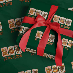 Tis The Season Fall Thanksgiving Wrapping Paper Roll American Football Pumpkin Postage Stamps TS11 Green Print Your Wear