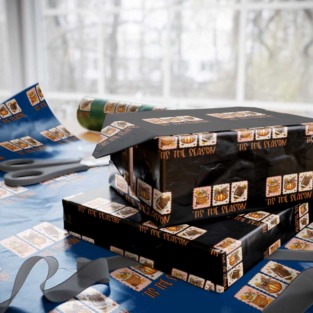 Tis The Season Fall Thanksgiving Wrapping Paper Roll American Football Pumpkin Postage Stamps TS11 Black Print Your Wear