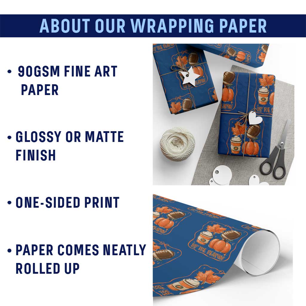 Tis The Season Fall Thanksgiving Wrapping Paper Roll Retro Coquette Bow American Football Pumpkin TS11 Print Your Wear