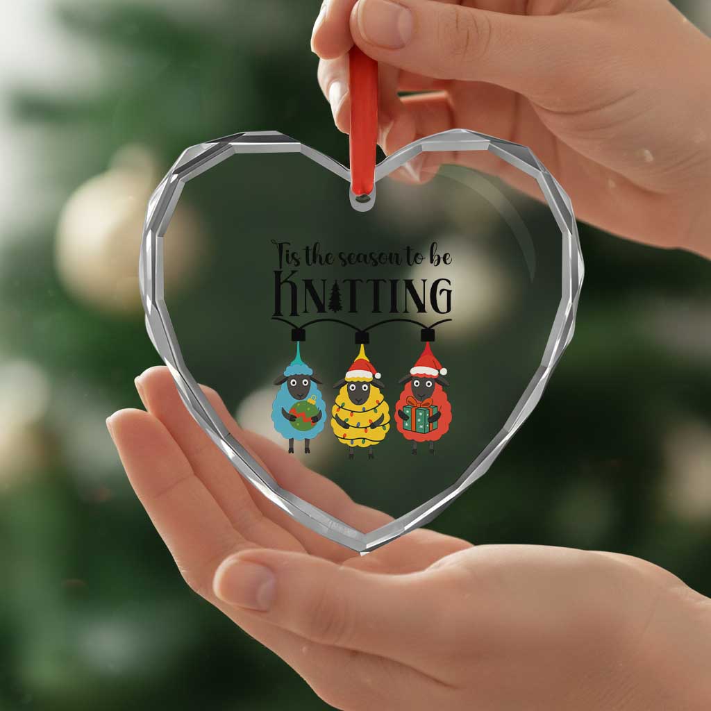 Tis The Season To Be Knitting Heart Crystal Glass Ornament Christmas Gift TS12 Print Your Wear