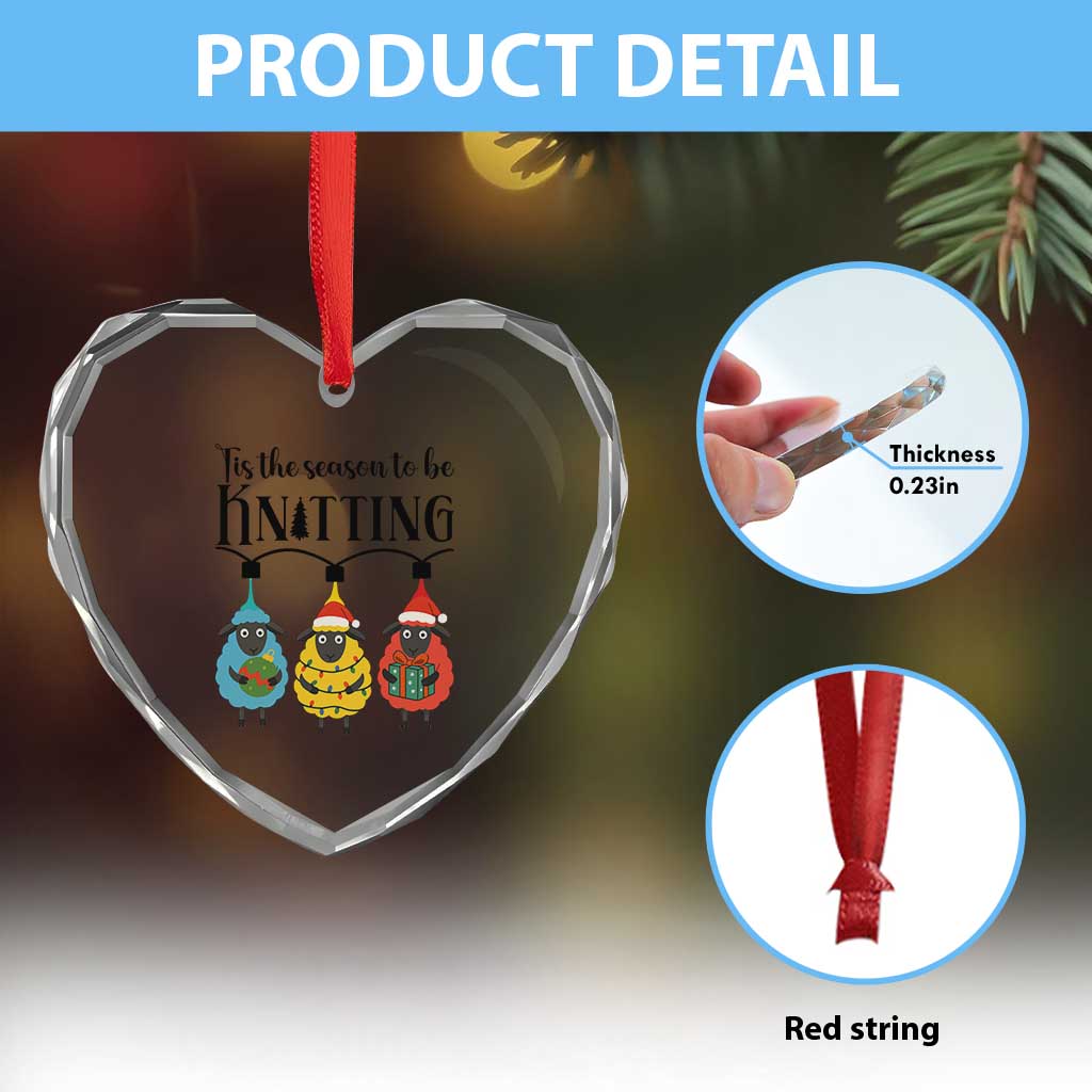 Tis The Season To Be Knitting Heart Crystal Glass Ornament Christmas Gift TS12 Print Your Wear