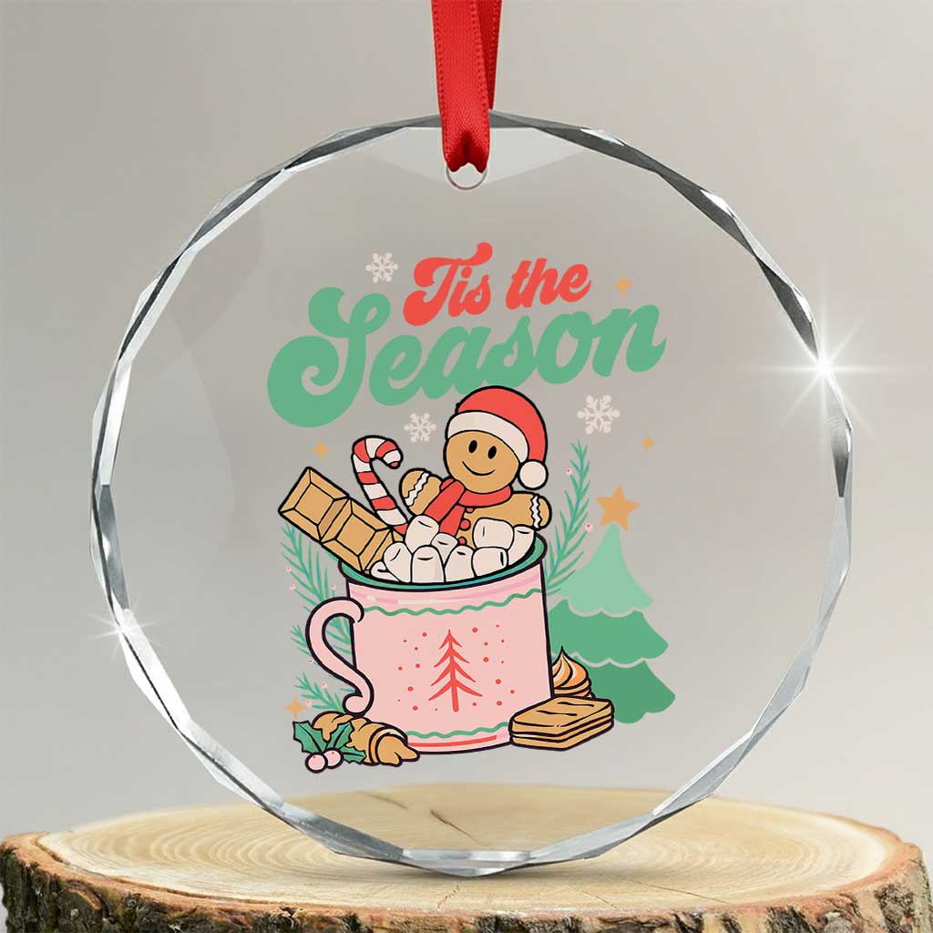 Tis The Season Xmas Crystal Glass Ornament Groovy Retro Gingerbread Hot Cocoa TS09 Transparent Glass 3'' Circle Print Your Wear