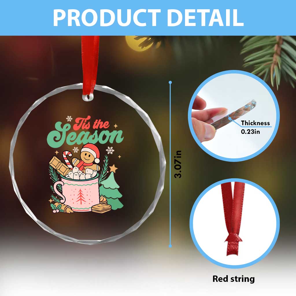 Tis The Season Xmas Crystal Glass Ornament Groovy Retro Gingerbread Hot Cocoa TS09 Print Your Wear
