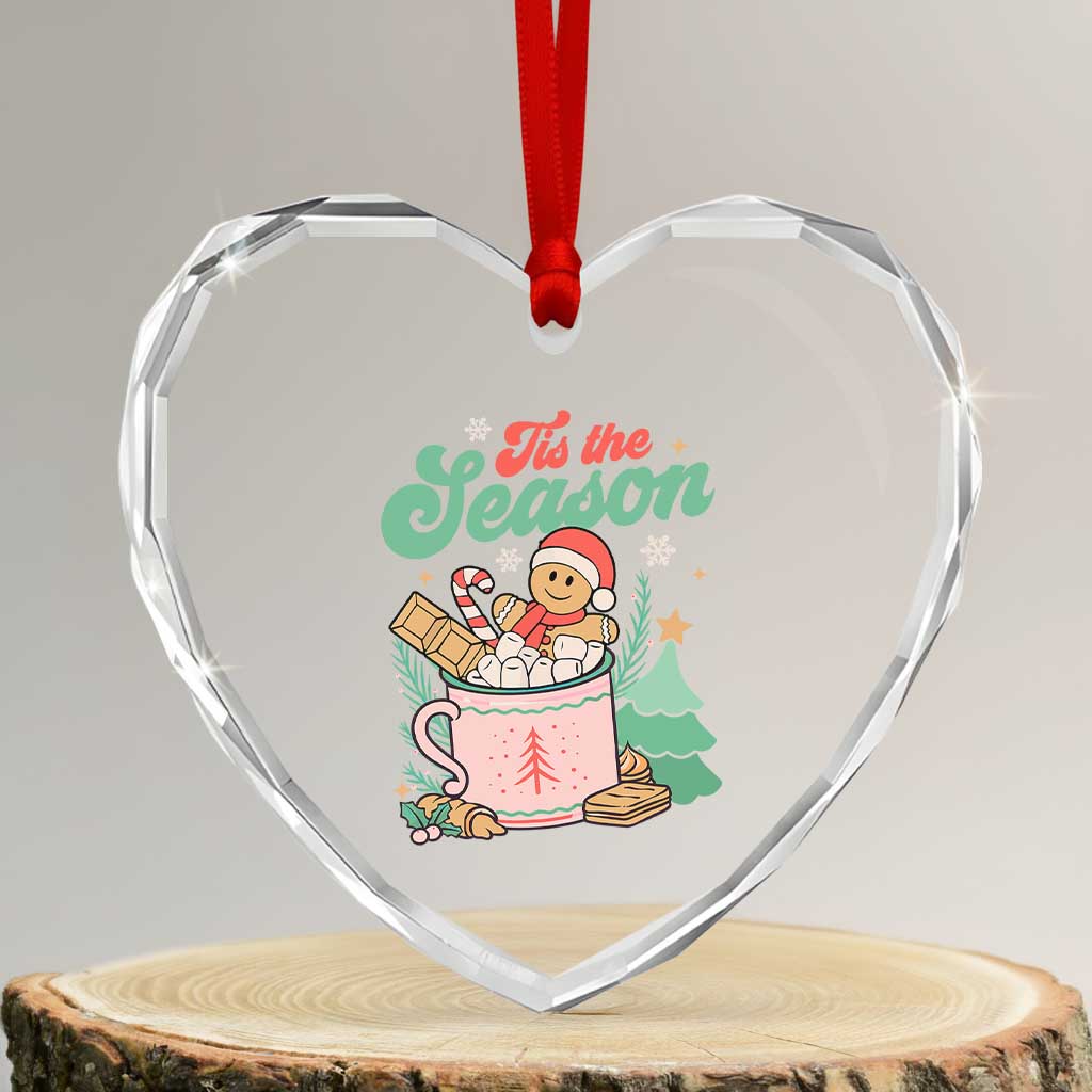 Tis The Season Xmas Heart Crystal Glass Ornament Groovy Retro Gingerbread Hot Cocoa TS09 Transparent Glass 3'' Heart Print Your Wear