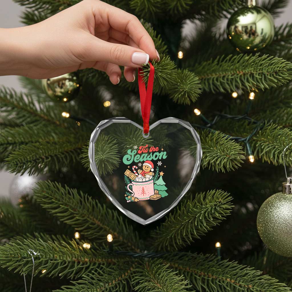 Tis The Season Xmas Heart Crystal Glass Ornament Groovy Retro Gingerbread Hot Cocoa TS09 Print Your Wear