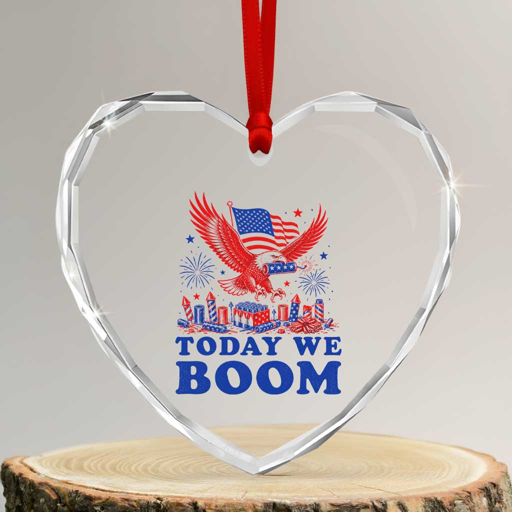 Today We Boom 4th of July Bald Eagle Fireworks Heart Crystal Glass Ornament TS11 Transparent Glass 3'' Heart Print Your Wear