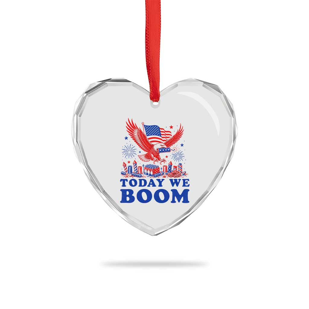 Today We Boom 4th of July Bald Eagle Fireworks Heart Crystal Glass Ornament