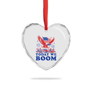 Today We Boom 4th of July Bald Eagle Fireworks Heart Crystal Glass Ornament