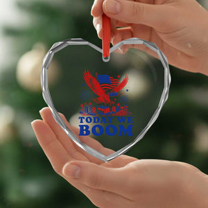 Today We Boom 4th of July Bald Eagle Fireworks Heart Crystal Glass Ornament