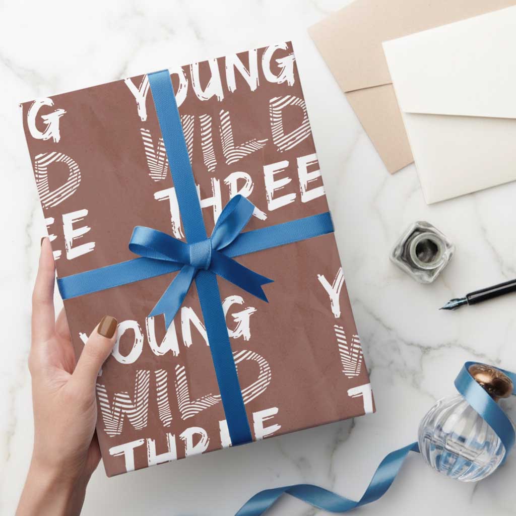 Toddler 3rd Birthday Wrapping Paper Roll Young Wild And Three TS10 Mocha Print Your Wear
