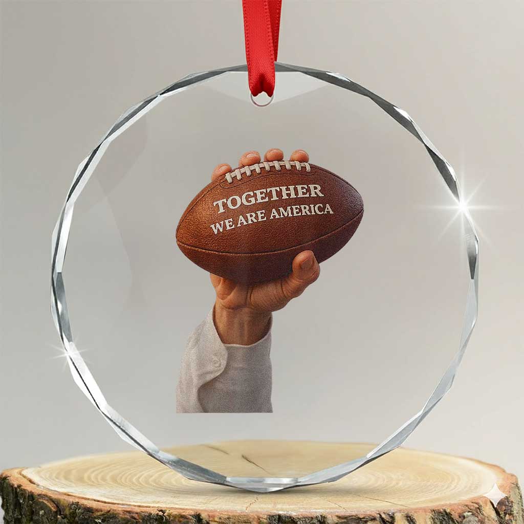 Together We Are America Bunny Holding Football Crystal Glass Ornament Unity Game Day Inspirational Quote TS02 Transparent Glass 3'' Circle Print Your Wear