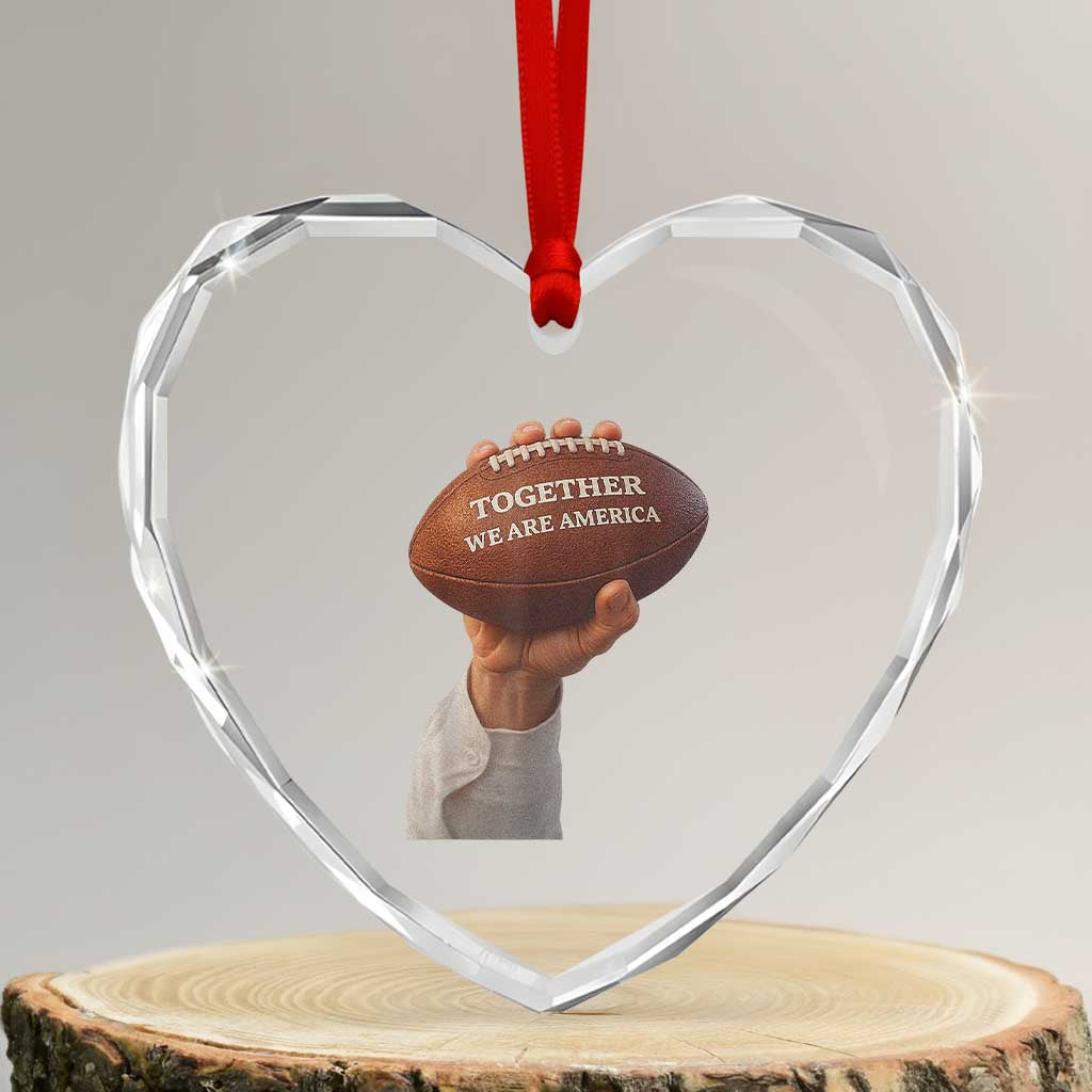 Together We Are America Bunny Holding Football Heart Crystal Glass Ornament Unity Game Day Inspirational Quote TS02 Transparent Glass 3'' Heart Print Your Wear