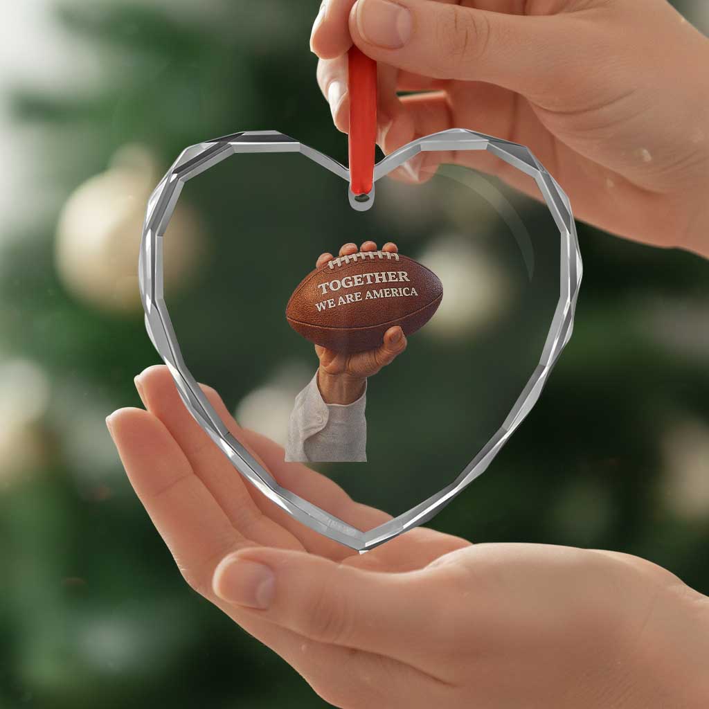 Together We Are America Bunny Holding Football Heart Crystal Glass Ornament Unity Game Day Inspirational Quote TS02 Print Your Wear