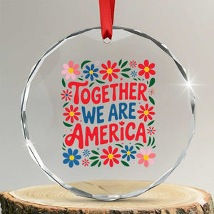 Together We Are America Floral Patriotic Crystal Glass Ornament Retro Red White and Blue Bunny Inspirational Quote TS02 Transparent Glass 3'' Circle Print Your Wear