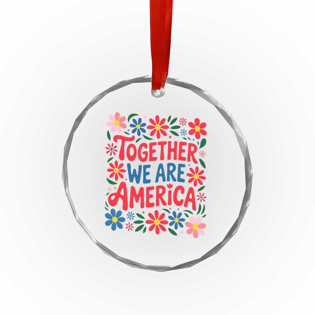 Together We Are America Floral Patriotic Crystal Glass Ornament Retro Red White and Blue Bunny Inspirational Quote TS02 Print Your Wear