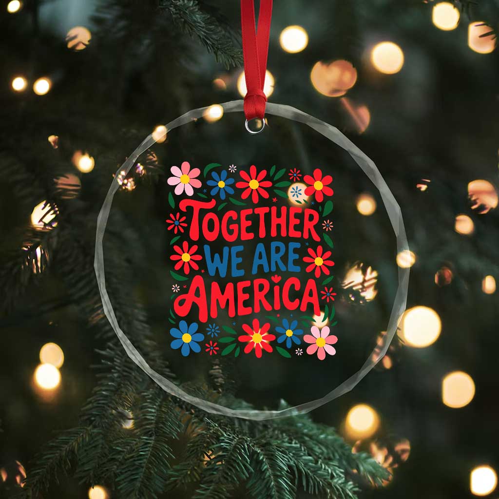 Together We Are America Floral Patriotic Crystal Glass Ornament Retro Red White and Blue Bunny Inspirational Quote TS02 Print Your Wear
