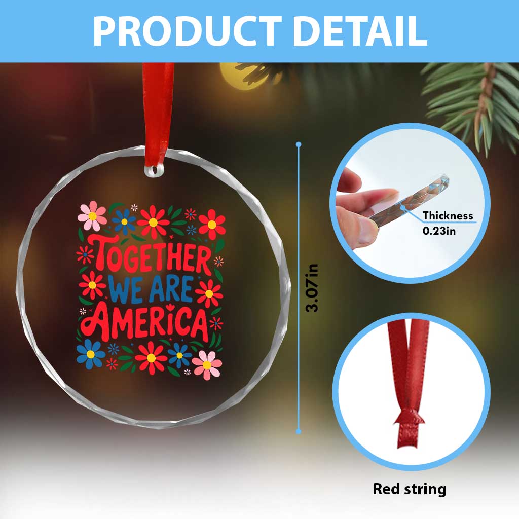 Together We Are America Floral Patriotic Crystal Glass Ornament Retro Red White and Blue Bunny Inspirational Quote TS02 Print Your Wear