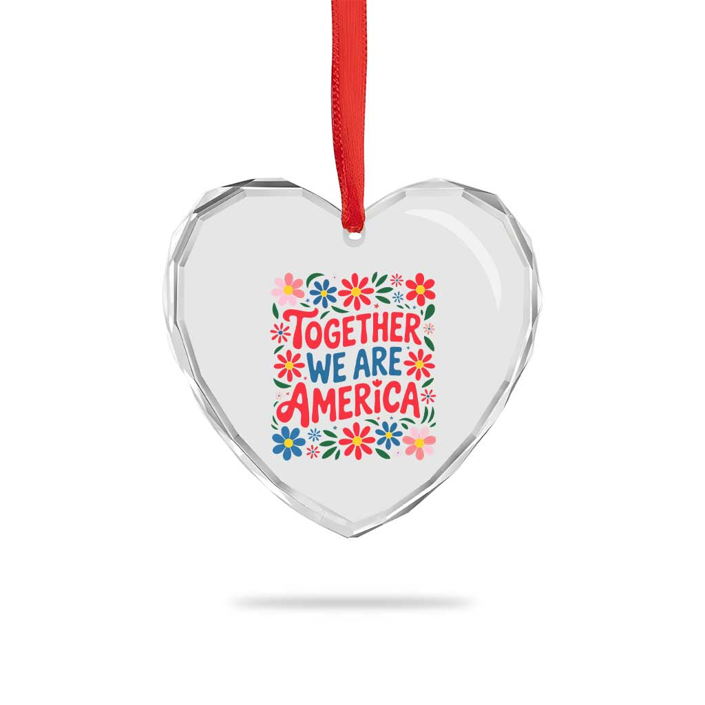 Together We Are America Floral Patriotic Heart Crystal Glass Ornament Retro Red White and Blue Bunny Inspirational Quote TS02 Print Your Wear