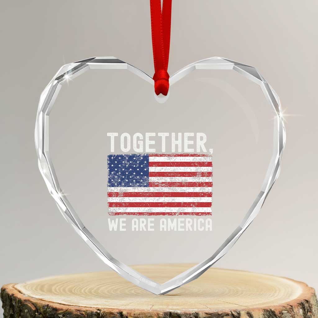 Together We Are America Vintage Football Heart Crystal Glass Ornament Classic Patriotic Sports Bunny Inspirational Quote TS02 Transparent Glass 3'' Heart Print Your Wear