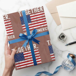 Together We Are America Vintage Football Wrapping Paper Roll Classic Patriotic Sports Bunny Inspirational Quote TS02 Mocha Print Your Wear