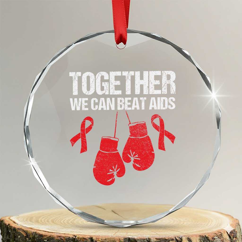 Together We Can Beat AIDS Crystal Glass Ornament Boxing HIV Awareness Gift TS12 Transparent Glass 3'' Circle Print Your Wear